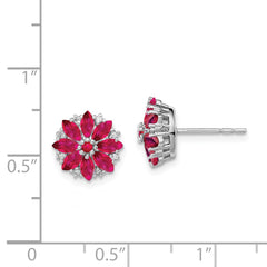 QE9988R Sterling Silver Rhodium-plated Diamond & Ruby Earrings