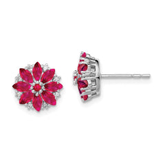 QE9988R Sterling Silver Rhodium-plated Diamond & Ruby Earrings