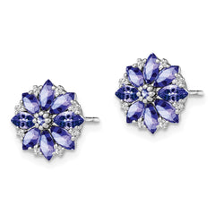QE9988TZ Sterling Silver Rhodium Plated Diamond & Tanzanite Post Earrings