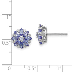 QE9988TZ Sterling Silver Rhodium Plated Diamond & Tanzanite Post Earrings