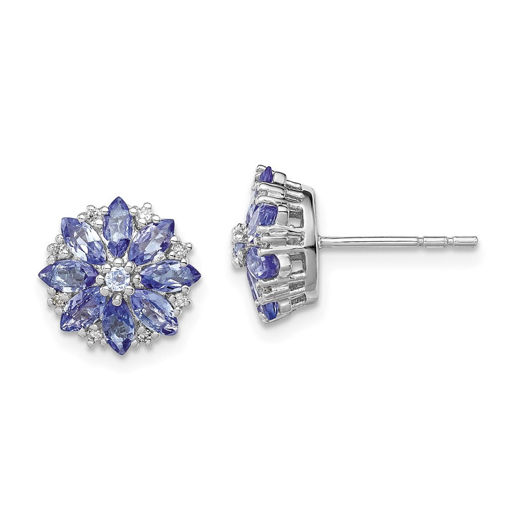 QE9988TZ Sterling Silver Rhodium Plated Diamond & Tanzanite Post Earrings