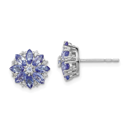 QE9988TZ Sterling Silver Rhodium Plated Diamond & Tanzanite Post Earrings