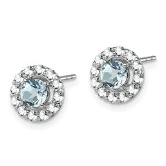 QE9993AQ Sterling Silver Rhodium Plated White Topaz & Aquamarine Earrings