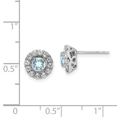 QE9993AQ Sterling Silver Rhodium Plated White Topaz & Aquamarine Earrings