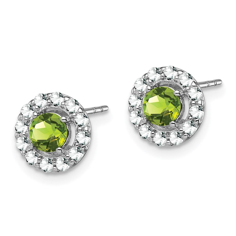 QE9993PE Sterling Silver Rhodium Plated White Topaz and Peridot Round Earrings