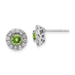 QE9993PE Sterling Silver Rhodium Plated White Topaz and Peridot Round Earrings
