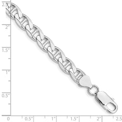 Sterling Silver Rhodium-plated 7.4mm D/C Flat Anchor Curb Chain QFAN200R-8