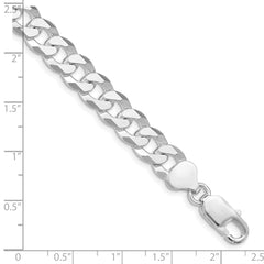 Sterling Silver Rhodium-plated 8.5mm Beveled Curb Chain QFB210R-8