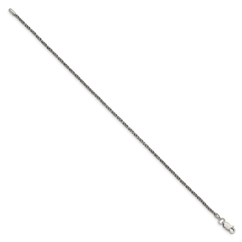 Sterling Silver Ruthenium-plated 1.7mm Twisted Tight Wheat Chain QFC200-8