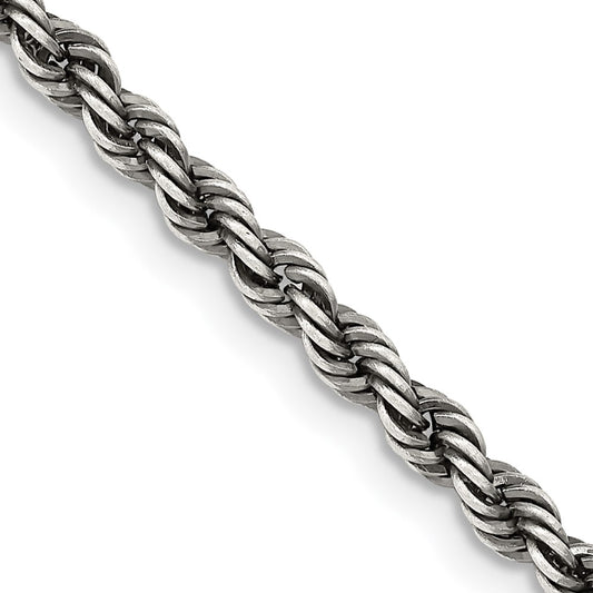 Sterling Silver Ruthenium-plated 3.4mm Rope ChainQFC201