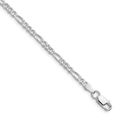 Sterling Silver Rhodium-plated 3mm Pav������������������������������������������������������������������������������������������������������������������������������������������������������������������ Flat Figaro Chain QFF080R-8