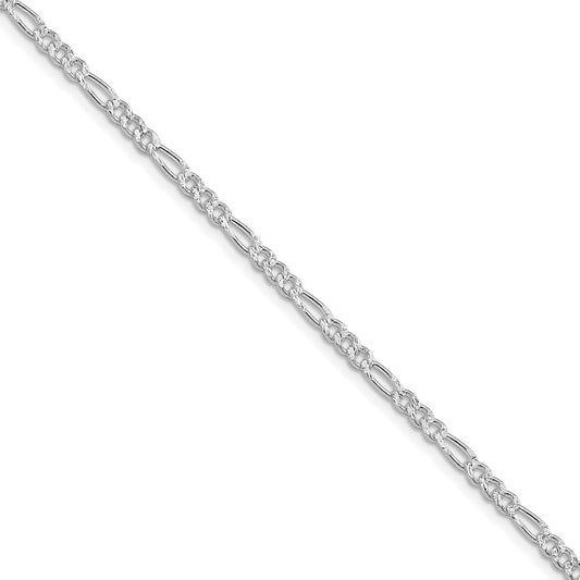 Sterling Silver Rhodium-plated 3mm Pav������������������ Flat Figaro ChainQFF080R