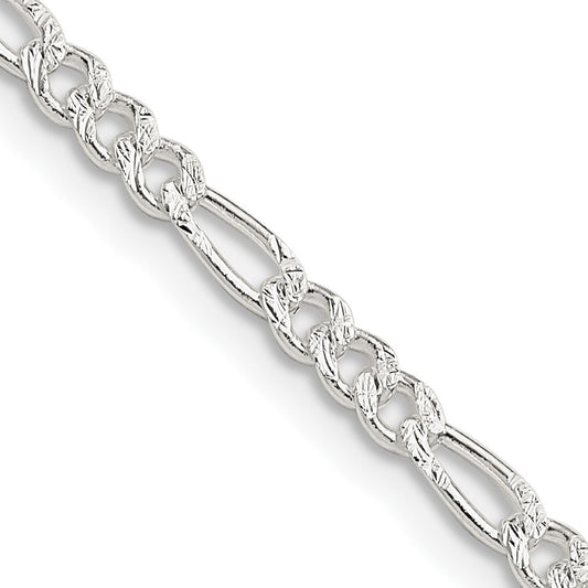 Sterling Silver 3mm Pav������������������ Flat Figaro ChainQFF080