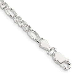 Sterling Silver 4mm Pav������������������������������������������������������������������������������������������������������������������������������������������������������������������ Flat Figaro Chain QFF100-8