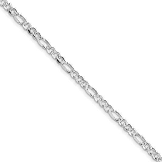 Sterling Silver Rhodium-plated 4mm Pav������������������ Flat Figaro ChainQFF100R