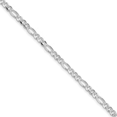 Sterling Silver Rhodium-plated 4mm Pav������������������ Flat Figaro ChainQFF100R