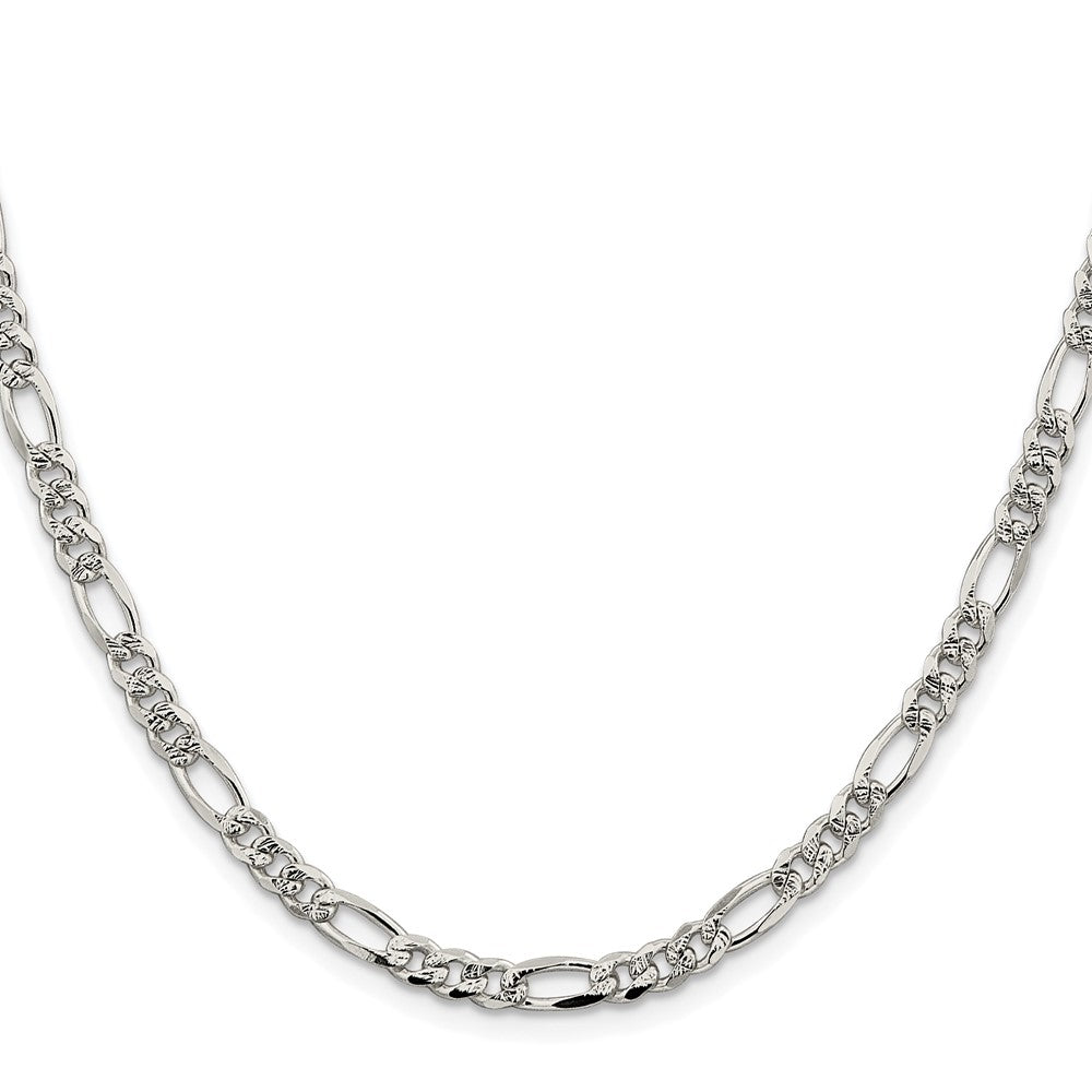 Sterling Silver Rhodium-plated 4.3mm Pav������������������ Flat Figaro ChainQFF120R