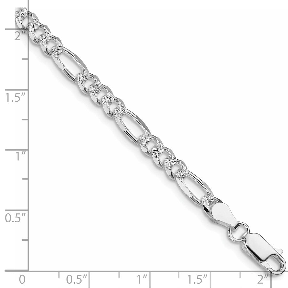 Sterling Silver Rhodium-plated 4.3mm Pav������������������������������������������������������������������������������������������������������������������������������������������������������������������ Flat Figaro Chain QFF120R-8
