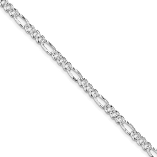 Sterling Silver Rhodium-plated 4.3mm Pav������������������ Flat Figaro ChainQFF120R