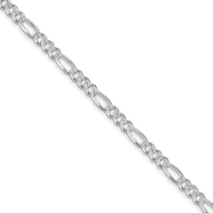 Sterling Silver Rhodium-plated 4.3mm Pav������������������ Flat Figaro ChainQFF120R