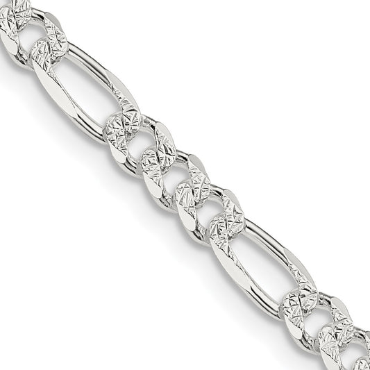 Sterling Silver 4.3mm Pav������������������ Flat Figaro ChainQFF120