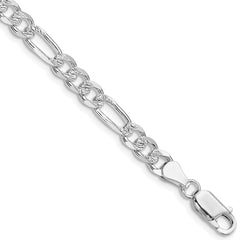 Sterling Silver Rhodium-plated 5.5mm Pav������������������������������������������������������������������������������������������������������������������������������������������������������������������ Flat Figaro Chain QFF150R-8