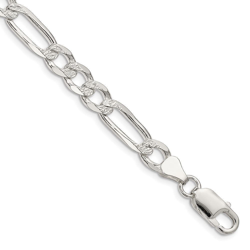 Sterling Silver 7.0mm Pav������������������������������������������������������������������������������������������������������������������������������������������������������������������ Flat Figaro Chain QFF180-8