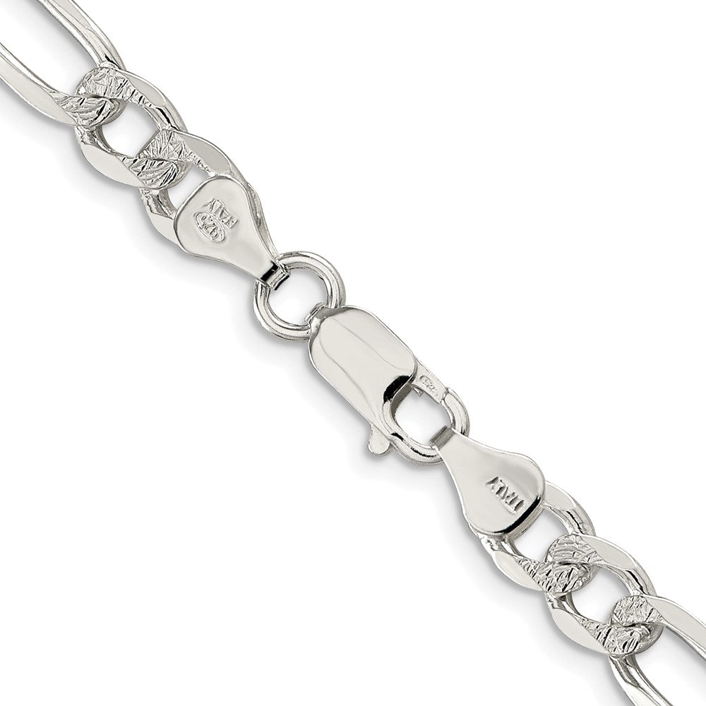 Sterling Silver Rhodium-plated 6.75mm Pav������������������ Flat Figaro ChainQFF180R