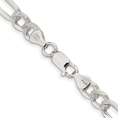 Sterling Silver Rhodium-plated 6.75mm Pav������������������ Flat Figaro ChainQFF180R