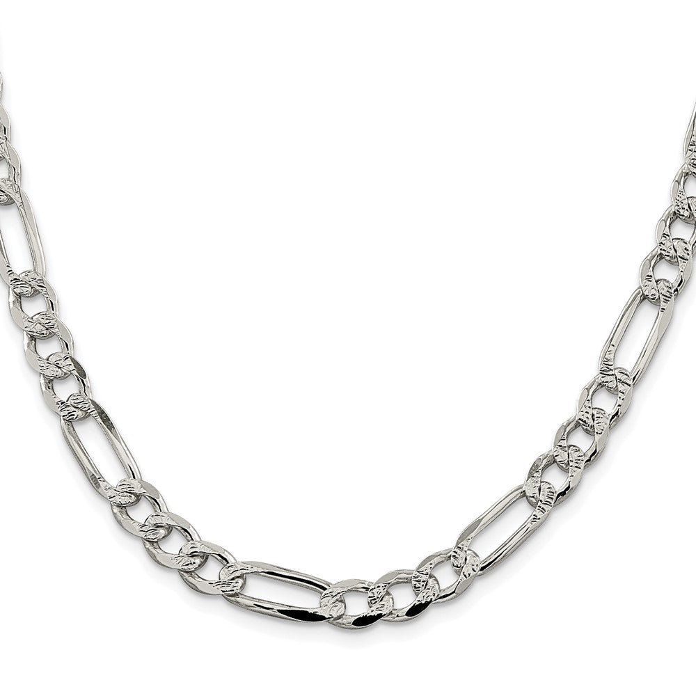Sterling Silver Rhodium-plated 7.25mm Pav������������������ Flat Figaro ChainQFF200R