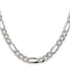 Sterling Silver 8mm Pav������������������������������������������������������������������������������������������������������������������������������������������������������������������ Flat Figaro ChainQFF220