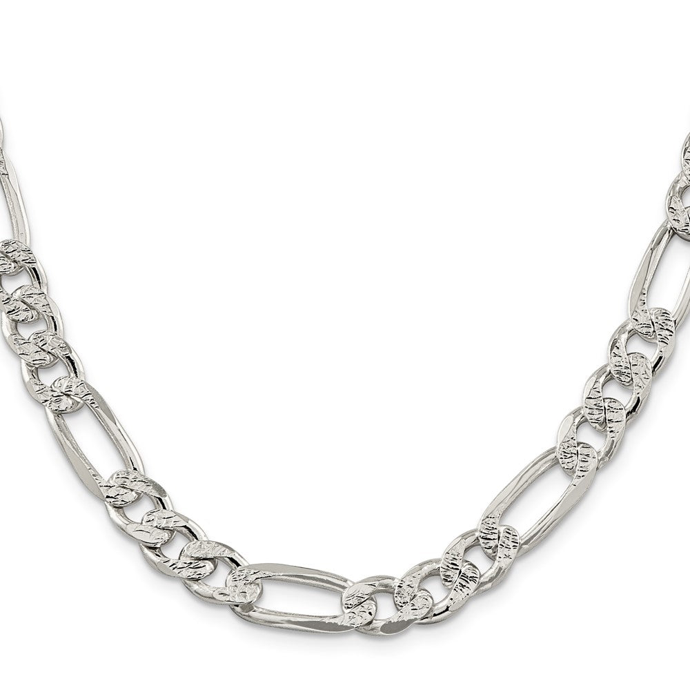 Sterling Silver 9.5mm Pav������������������������������������������������������������������������������������������������������������������������������������������������������������������ Flat Figaro ChainQFF250