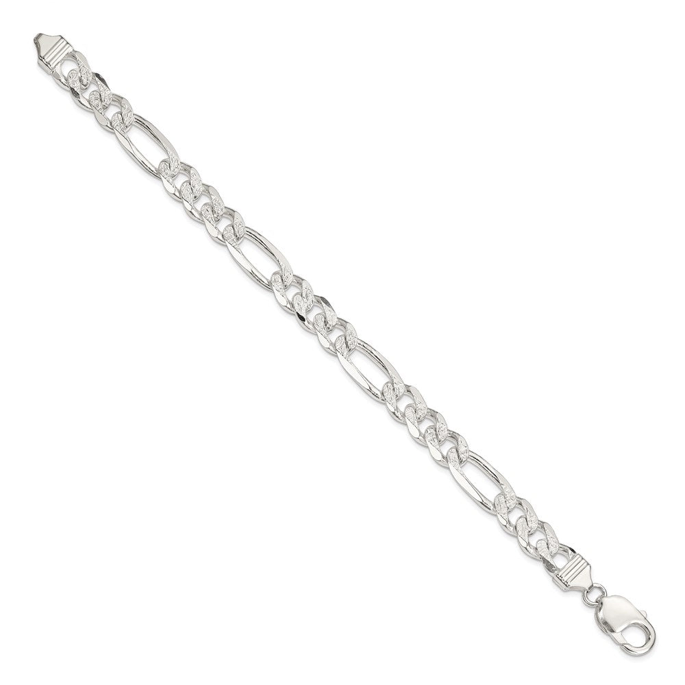 Sterling Silver 9.5mm Pav������������������������������������������������������������������������������������������������������������������������������������������������������������������ Flat Figaro Chain QFF250-8
