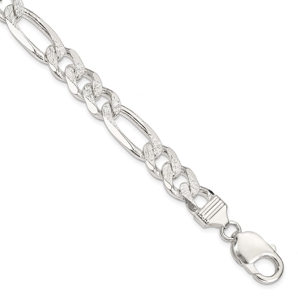 Sterling Silver 9.5mm Pav������������������������������������������������������������������������������������������������������������������������������������������������������������������ Flat Figaro Chain QFF250-8