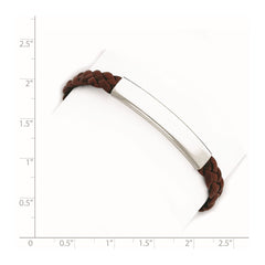Sterling Silver Rhodium-plated Brown Braided Leather Bracelet QG1087-7