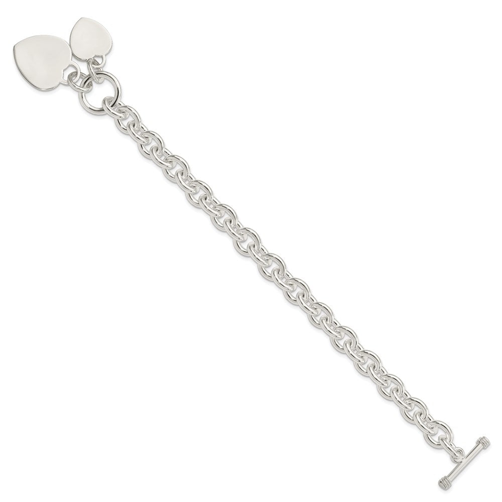 Sterling Silver Engraveable Heart Disc on Fancy Link Toggle Bracelet QG1148-7.75