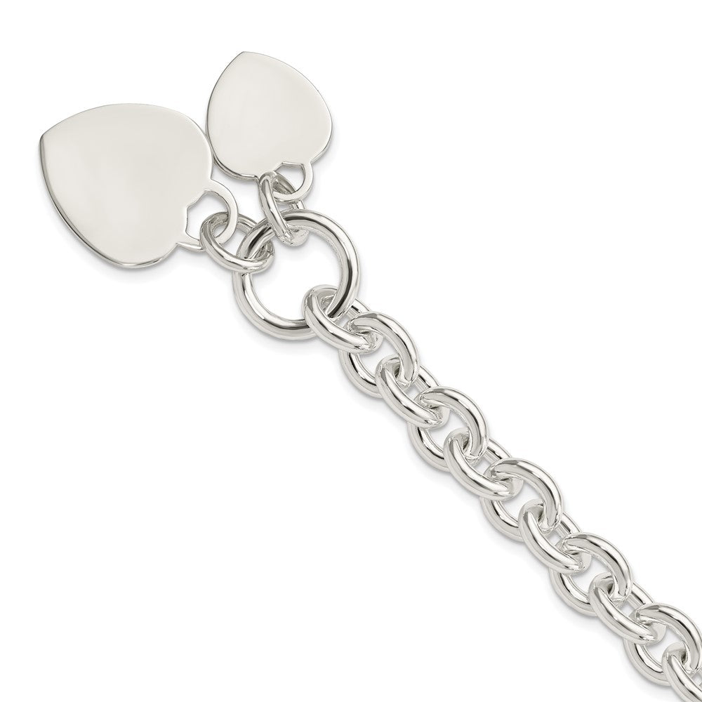 Sterling Silver Engraveable Heart Disc on Fancy Link Toggle Bracelet QG1148-7.75