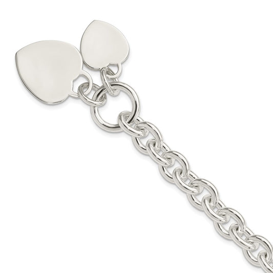 Sterling Silver Engraveable Heart Disc on Fancy Link Toggle Bracelet QG1148-7.75
