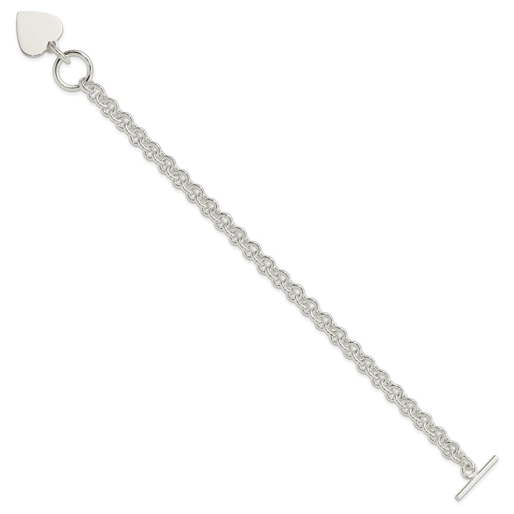 Sterling Silver Engraveable Heart Disc on Fancy Link Toggle 7.75in Bracelet QG1149-7.75