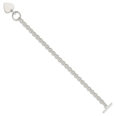 Sterling Silver Engraveable Heart Disc on Fancy Link Toggle 7.75in Bracelet QG1149-7.75