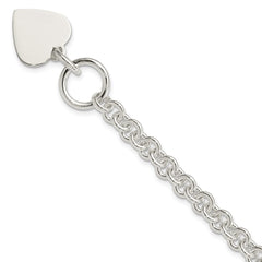 Sterling Silver Engraveable Heart Disc on Fancy Link Toggle 7.75in Bracelet QG1149-7.75