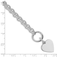 Sterling Silver RH-plated Heart Disc on Toggle 7.75in Bracelet QG1149R-7.75