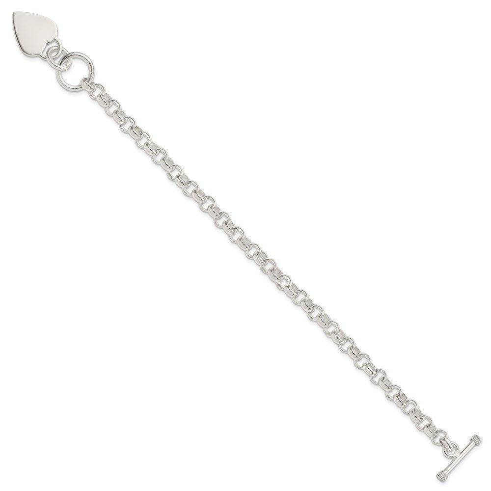 Sterling Silver Engraveable Heart Disc on Fancy Link Toggle Bracelet QG1150-7.75