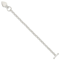Sterling Silver Engraveable Heart Disc on Fancy Link Toggle Bracelet QG1150-7.75