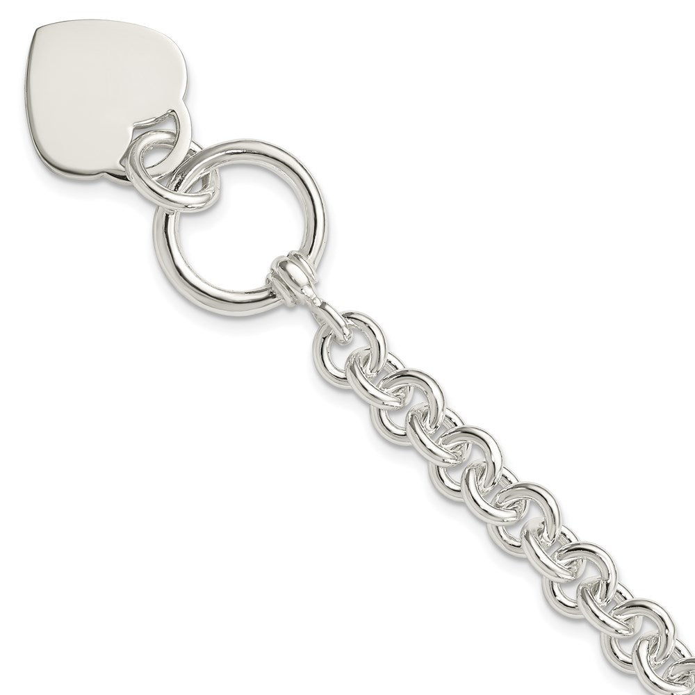 Sterling Silver Engraveable Heart Disc on Fancy Link Toggle Bracelet QG1156-7.75