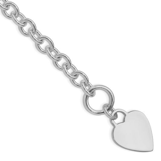 Sterling Silver RH-plated Heart Disc on Toggle Bracelet QG1161R-7.75