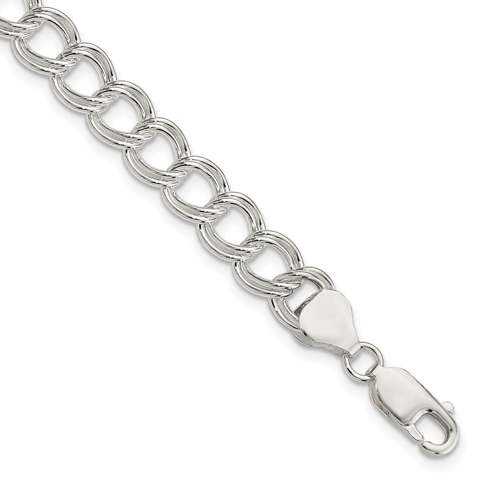 Sterling Silver 7.75mm Solid Double Link Charm Bracelet QG1163-7