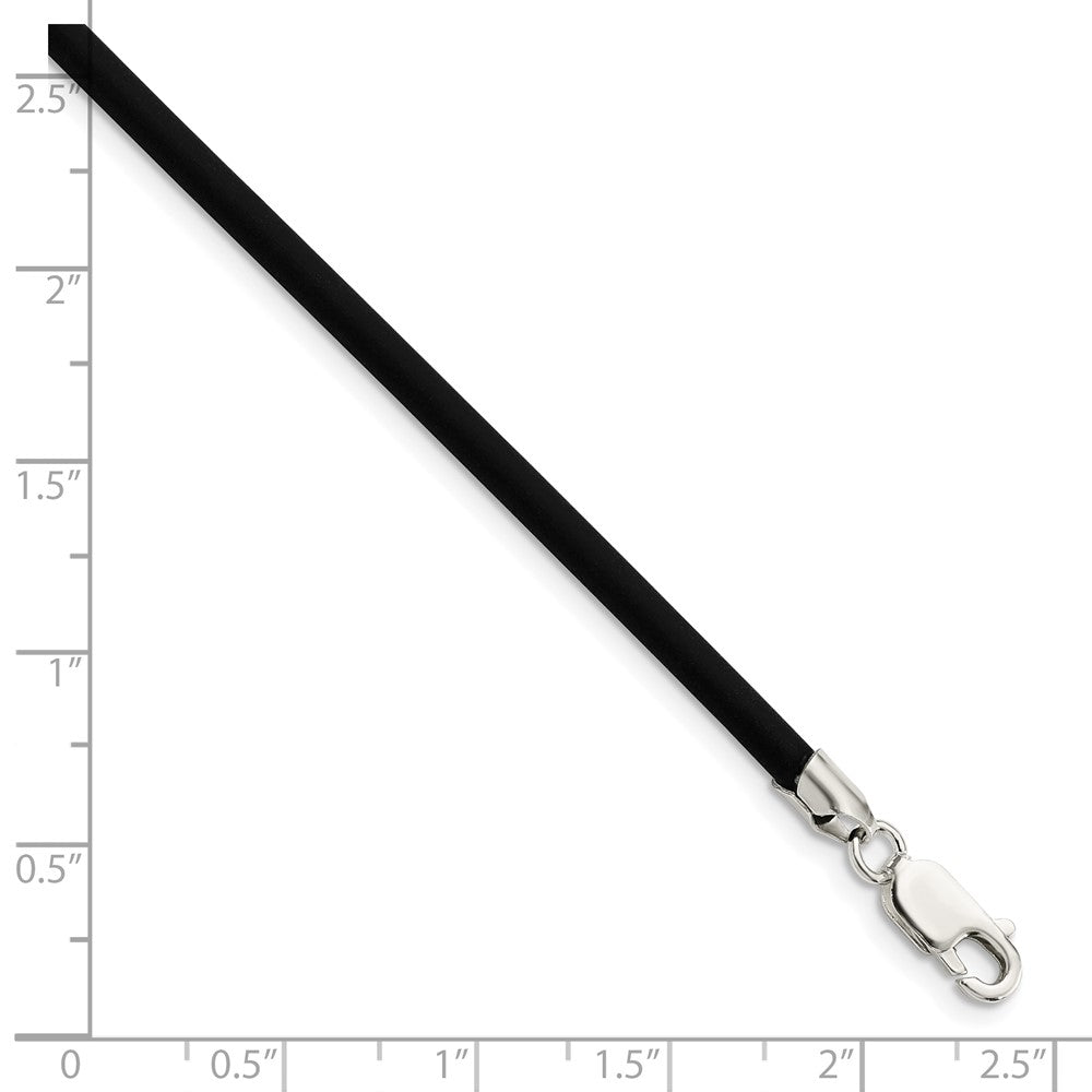 Sterling Silver 20inch 3mm Black Rubber Cord NecklaceQG1257
