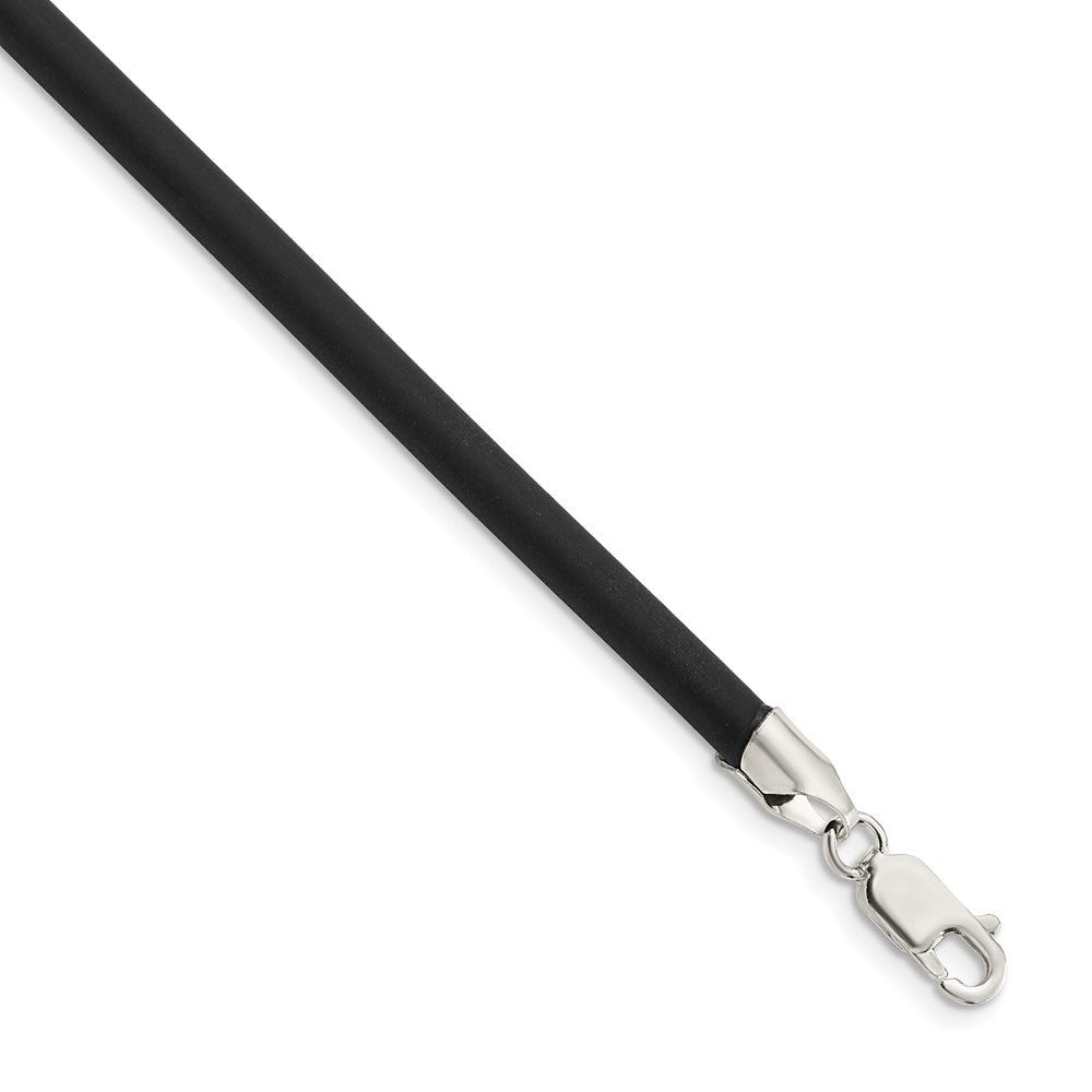 Sterling Silver 16inch 4mm Black Rubber Cord NecklaceQG1258