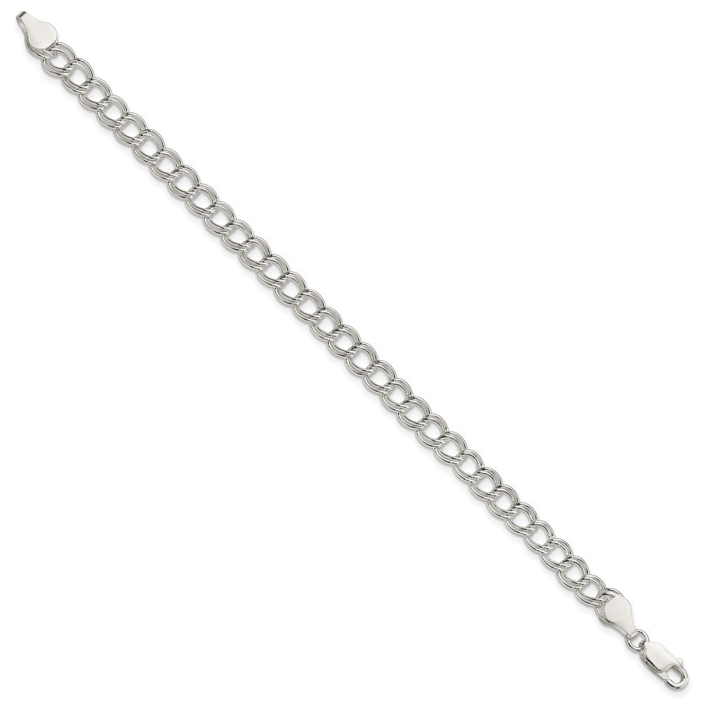 Sterling Silver 6mm Solid Double Link Charm Bracelet QG128-7
